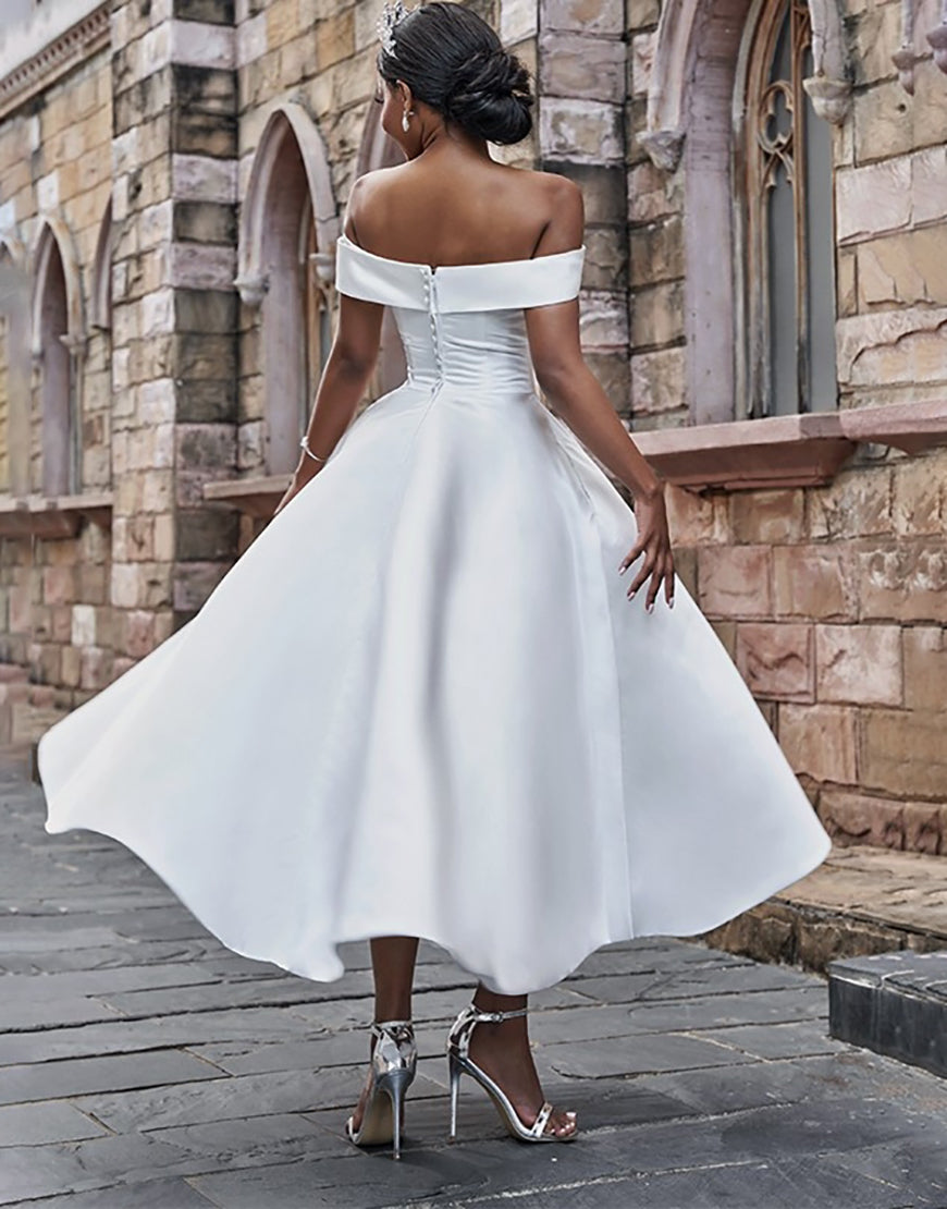 Luolandi A Line Off the Shoulder Long Bridal Dress Pure Color Wedding Dresses